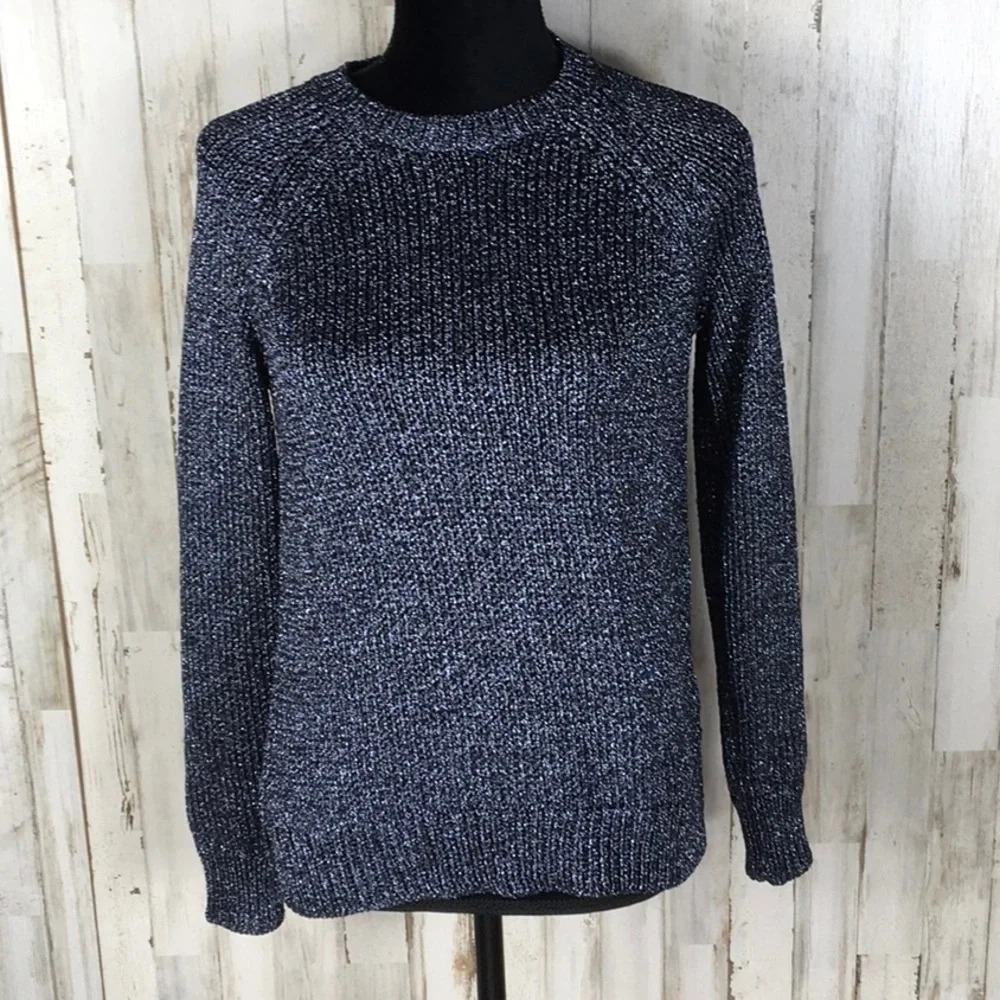 J. Crew Blue Metallic Open Chunky Knit Sweater S